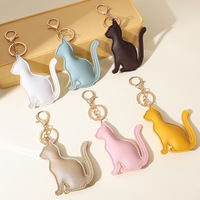 Porte-clés chaton assis en cuir PU, mignon et adorable, accessoire de sac, cadeau pour femme