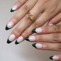 Ongles à presser en acrylique vert foncé minimalistes haut de gamme, personnalisables, vente en gros, forme amande fine et souple, matériau pour ongles