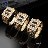 Todesgott-Heiligring, Schwarzer Quadratischer Breitrand-Signaturring, Herrenring Schmuck Hip-Hop Schmuck