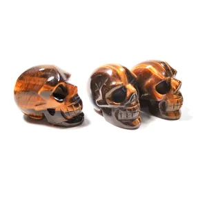 2023 Wholesale Natural Crystal Tiger Eye Gemstone Hand Carving Craft Skulls For Decoration