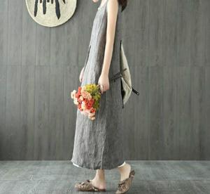 2023 autunno comodi <span class=keywords><strong>abiti</strong></span> da donna economici Plus Size Maxi <span class=keywords><strong>abiti</strong></span> di lino senza maniche - Product Image 4