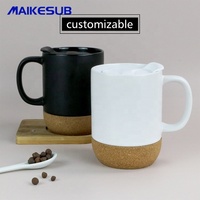 Tasse à café en céramique avec couvercle et base en liège tasse à café en céramique avec fond en liège isolé couvercle