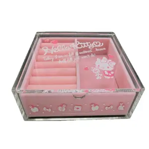 공장 도매 명확한 핑크 헬로 키티 보석 전시 상자 귀걸이 주최자 목걸이 주최자 아크릴 선물 상자