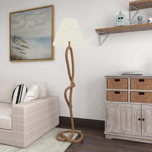 Lampe <span class=keywords><strong>sur</strong></span> <span class=keywords><strong>pied</strong></span> en arc vintage moderne industrielle faite à la main avec abat-jour en lin blanc crème pour hôtel, chambre à coucher, salon - Product Image 3