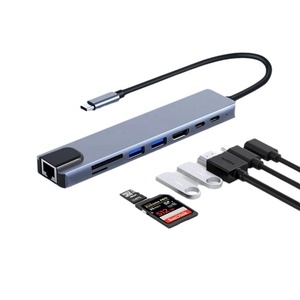 Hub USB 3.0 Type C vers RJ45 8 ports pour adaptateur Macbook, station d'accueil 8 en 1, 4K HDTV, <span class=keywords><strong>Ethernet</strong></span>, <span class=keywords><strong>carte</strong></span> TF SD - Product Image 1