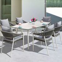 Ensemble table et chaises 5 places en osier et métal pour extérieur, résistant à l'eau, amovible, mobilier de loisirs pour cour et jardin, style nordique