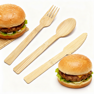 Juego <span class=keywords><strong>de</strong></span> <span class=keywords><strong>Cubiertos</strong></span> <span class=keywords><strong>de</strong></span> Bambú Ecológicos Biodegradables Desechables 100% Naturales al por Mayor, Juego Combinado <span class=keywords><strong>de</strong></span> Tenedores, Cucharas y Cuchillos <span class=keywords><strong>de</strong></span> Bambú - Product Image 1