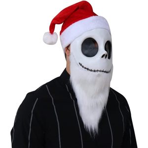 Máscara de Esqueleto de Santa Claus Navideña de Peluche, Media Cara, Barba Blanca, Gorro Rojo, Accesorio de Disfraz para Fiesta Navideña - Product Image 5
