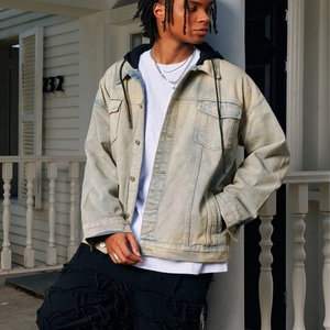 Nouvelle veste en jean vintage pour homme, lavée, capuche amovible, coupe ample, style Y2K, streetwear, tendances hip-hop, décontractée, respirante - Product Image 1