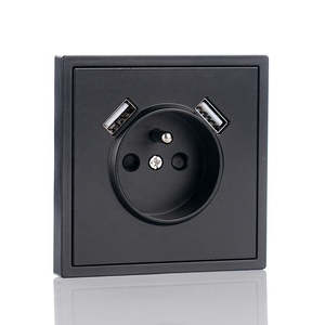 Prise murale USB pour PC de grande taille série Z avec prise 220V <span class=keywords><strong>80</strong></span>*80mm, couvercle en plastique noir mat, prise française avec USB - Product Image 2