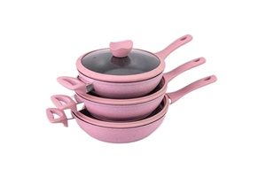 Bộ Nồi Nấu Bằng Nhôm Không Dính Màu Hồng Chất Lượng Cao Có Nắp Đậy - Product Image 3