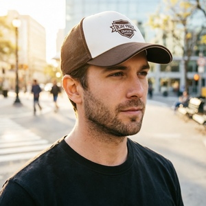 Custom Embroidery Hat Mesh Baseball <b>Cap</b> Two-Tone Brown & White <b>Trucker</b> Hat with Shield Embroidery Breathable Mesh <b>for</b> <b>Men</b> Women - Product Image 6
