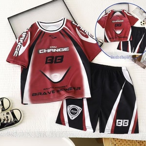 Ensemble Maillot de Basketball Garçon Été Sportif Manches Courtes Deux Pièces Style Américain Motif Lettres Col Étiquette Motif Motard - Product Image 4
