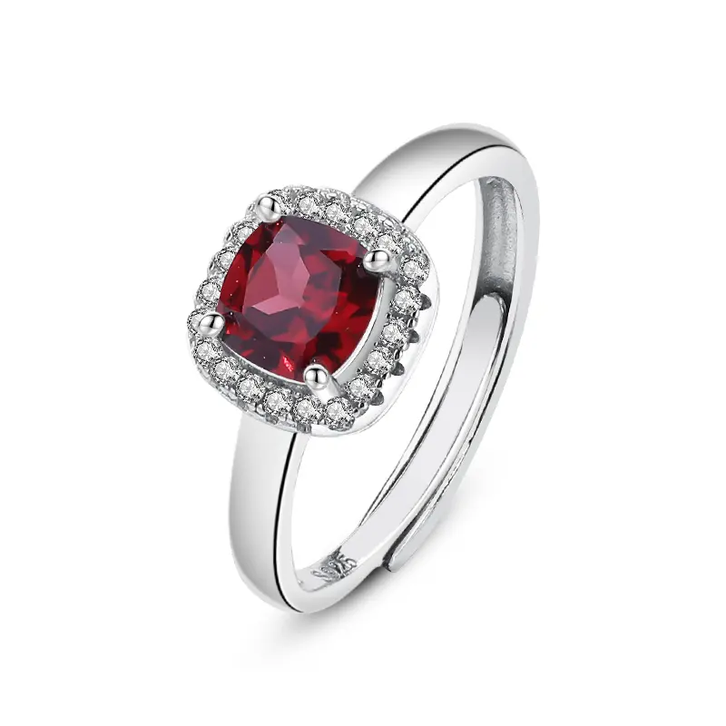 MOYU Fine Jewelry Garnet 925 Sterling Silver Red Diamond Gemstone Rings Engagement for Ladies Wedding