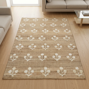 Alfombra Floral Beige, Mezcla de Algodón, para Decoración del Hogar, Sala de Estar y Dormitorio - Product Image 6