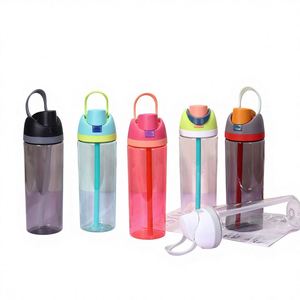 Nueva Botella de Agua Deportiva de 750 ml con Doble Pajita Personalizada, Tapa Transparente de Plástico Pop-Up para Viajes y Tazas de Frutas - Product Image 1