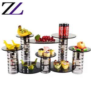 Trang Trí Tiệc Cưới Trái Cây Sấy Khô Bánh Phục Vụ Đứng Thép Không Gỉ Buffet Riser Set Uống Món Tráng Miệng Buffet Hiển Thị Đứng