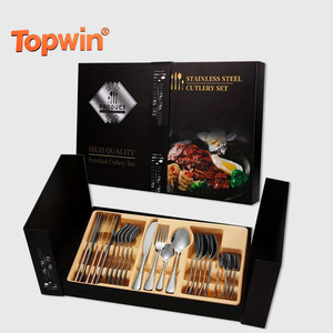 Custom Metal Gold Cutlery Stainless Steel Reusable Cutlery 24 Pieces with <b>Box</b> - Product Image 1