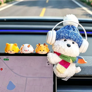 Cartoon Animal Car Dashboard Ornament Plush Bear With Hat And Scarf For Interior Decoration Gift For Girls - Product Image 1