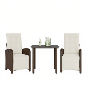 Conjunto de Bistró de Ratán Sintético Marrón con Cojines, Muebles de Jardín para Exteriores, 2 Plazas, Estilo Contemporáneo - Product Image 1