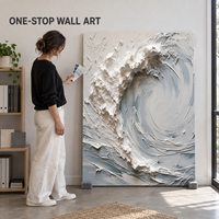 Peinture murale peinte à la main, toile texturée 3D vague océanique, blanc et bleu, décoration côtière moderne verticale, pour hall d'hôtel et salon