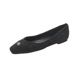 Zapatos de mujer a la moda, zapatos individuales cómodos de gama alta, zapatos planos sencillos, zapatos de lona de PU para mujer, goma, blanco y negro, sin cordones