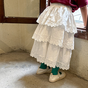 QM2023 <span class=keywords><strong>jupe</strong></span> d'été design coréen pour petites filles, tenue décontractée en dentelle blanche unie - Product Image 1