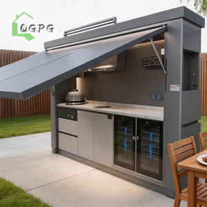Abri de <span class=keywords><strong>cuisine</strong></span> extérieur en acier inoxydable à ouverture motorisée, avec grill intégré, évier et rangement, directement de l'usine, pour l'extérieur australien - Product Image 1