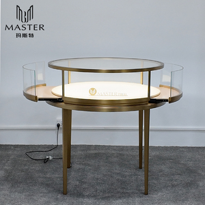 ויטרינת תצוגה לתכשיטים MASTER Circle, מסגרת נירוסטה מוזהבת, קוטר 100 ס\\\"מ, ויטרינה מעוקלת עם זכוכית מחוסמת - Product Image 5