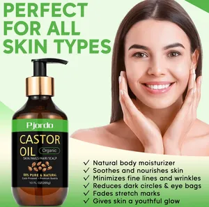 Private Label 100% Natural Castor Oil Cold Pressed Organic Castor Oil For Hair Growth And Eyelashes 10 OZ Castor Essential Oil