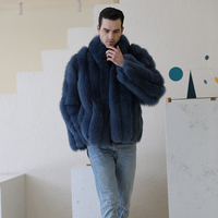 Magnifique veste en fourrure de renard véritable bleu lac, style classique simple pour homme, veste en fourrure de renard véritable sur mesure pour l'hiver