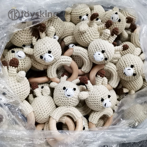 Sonajero de ciervo de ganchillo TK, cabeza de animal, hecho a mano con hilo, <span class=keywords><strong>amigurumi</strong></span>, <span class=keywords><strong>mordedor</strong></span> de madera, regalos - Product Image 2