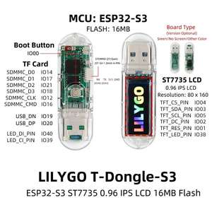Lilygo บอร์ดพัฒนา ESP32-S3 T-<span class=keywords><strong>Dongle</strong></span>-S3ขนาด0.96นิ้วบอร์ดโปรแกรมได้ขนาดเล็กบอร์ด LCD ESP32สำหรับบลูทูธสำหรับ Arduino - Product Image 3