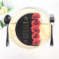 Carte de menu de mariage en papier avec motif de rose rouge, 6*8 pouces, invitation de mariage noire