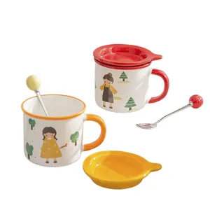 Custom Logo Italian Style Ceramic Mug As Gift High Value Coffee Ceramic Cup With Iid Spoon As Office Mugs