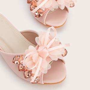 Chaussures <span class=keywords><strong>à</strong></span> talons hauts pour filles, nouvelle collection printemps 2026, plateforme haute, dentelle florale, fleurs en cristal, pantoufles décontractées pour enfants - Product Image 5