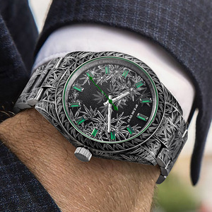Super High Quality 40mm Stainless Steel Explorers Wristwatch Clear Hands Engraved Hemp Leaves Luxury Mechanical Design ETA NH35 - Product Image 1