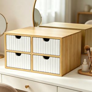 Bamboo Cosmetic Drawer Organizer With Dividers For Jewelry Skincare Hair Ties <b>Small</b> Items Desktop Storage Box - Product Image 2