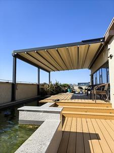 Pérgola Eléctrica Retráctil con Techo LED, Toldo Plegable de PVC con Apertura Automática, Estructura de Aleación de Aluminio para <span class=keywords><strong>Restaurante</strong></span> al Aire Libre, Color Gris - Product Image 3