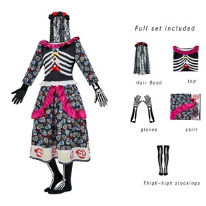 Nuevo <span class=keywords><strong>Disfraz</strong></span> de <span class=keywords><strong>Novia</strong></span> del Día de Muertos, Vestido Fantasma con Estampado de Calaveras y Flores para Cosplay de Halloween - Product Image 5