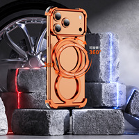 NOUVEAU Étui de téléphone minimaliste antichoc en alliage d'aluminium creux, pour iPhone 17 16 15 14 Pro Max, coque avec support magnétique rotatif à 360°