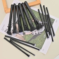 Nouvel ensemble de 15 pinceaux de maquillage professionnels vegan à manche en bois noir, marque privée, pour le visage