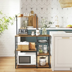 Étagère de rangement de cuisine, étagère à livres, panier en fil métallique, support pour four à micro-ondes, support en métal avec dos en MDF, étagères de <span class=keywords><strong>boulanger</strong></span>, chariot de rangement de cuisine - Product Image 4