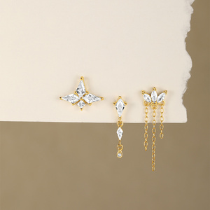 Boucles d'oreilles clous minimalistes en argent sterling S925 plaqué or avec zircon en forme de cerf-volant pour piercing de cartilage - Product Image 3
