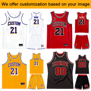 Ensemble de maillots de basket-ball pour hommes avec logo personnalisé, motif par sublimation, respirant, évacuant l'humidité, grande taille, avec tailles étendues - Product Image 3