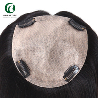 TP34 Topper de Cabello Humano Natural Liso 100% Chino para Mujer, 5.5x6 Pulgadas, Base de Seda, Red de Diamantes, Topper para Mujer con Clips