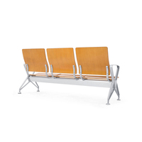 Chaise d'aéroport ergonomique moderne en bois avec accoudoirs, 3 places, pour une utilisation confortable dans les halls de banques, les hôpitaux, les gares routières