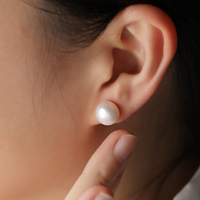 Anting-anting kancing klasik mutiara 8-9mm perak murni 925 air tawar alami harga grosir