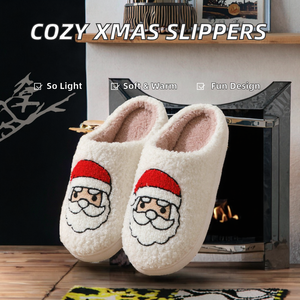 รองเท้าใส่ในบ้านนุ่มสบายกันลื่นลายต้นคริสต์มาสซานต้า รุ่นใหม่ปี 2024 ผ้าพลัฌอุ่นๆ สำหรับฤดูหนาว - Product Image 2
