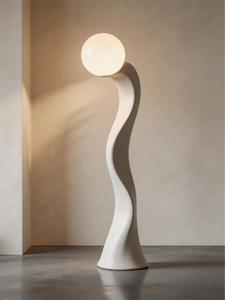 Lampe sur pied sculpturale moderne, abat-jour beige, lumière LED chaude, commande tactile, hauteur réglable, design minimaliste, grande taille, en plastique - Product Image 2